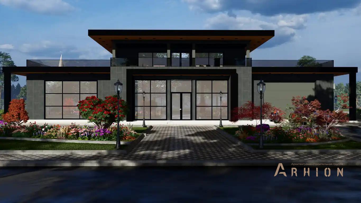 7. Проект двухэтажного дома в стиле хай-тек с плоской кровлей , h-1612, площадью - 545 кв c терассой, балконом, гаражом